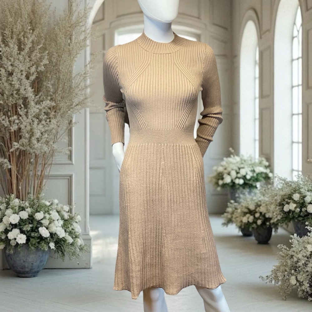 Area Stars Tan/Beige Women's Stretch Sweater Dress Size Small Long Sleeves NWT!